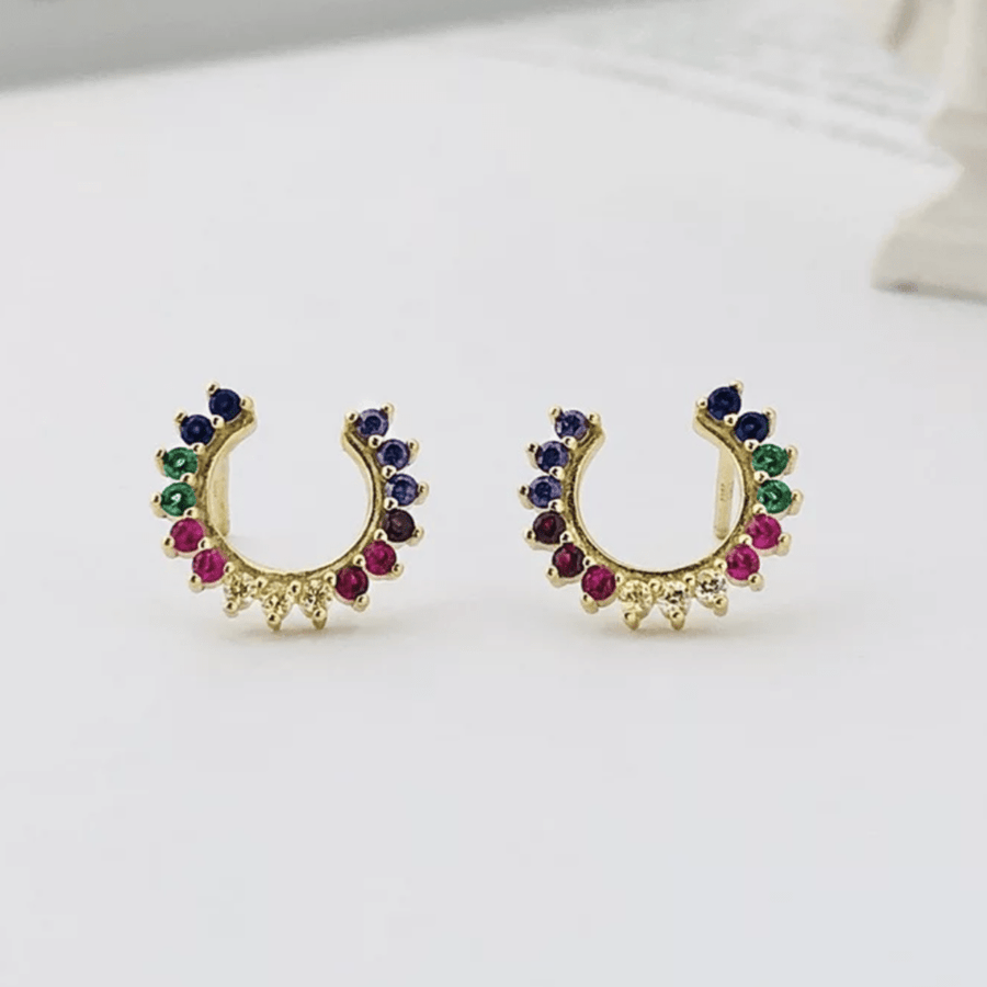 Rainbow Inverted Moon Pin Earrings